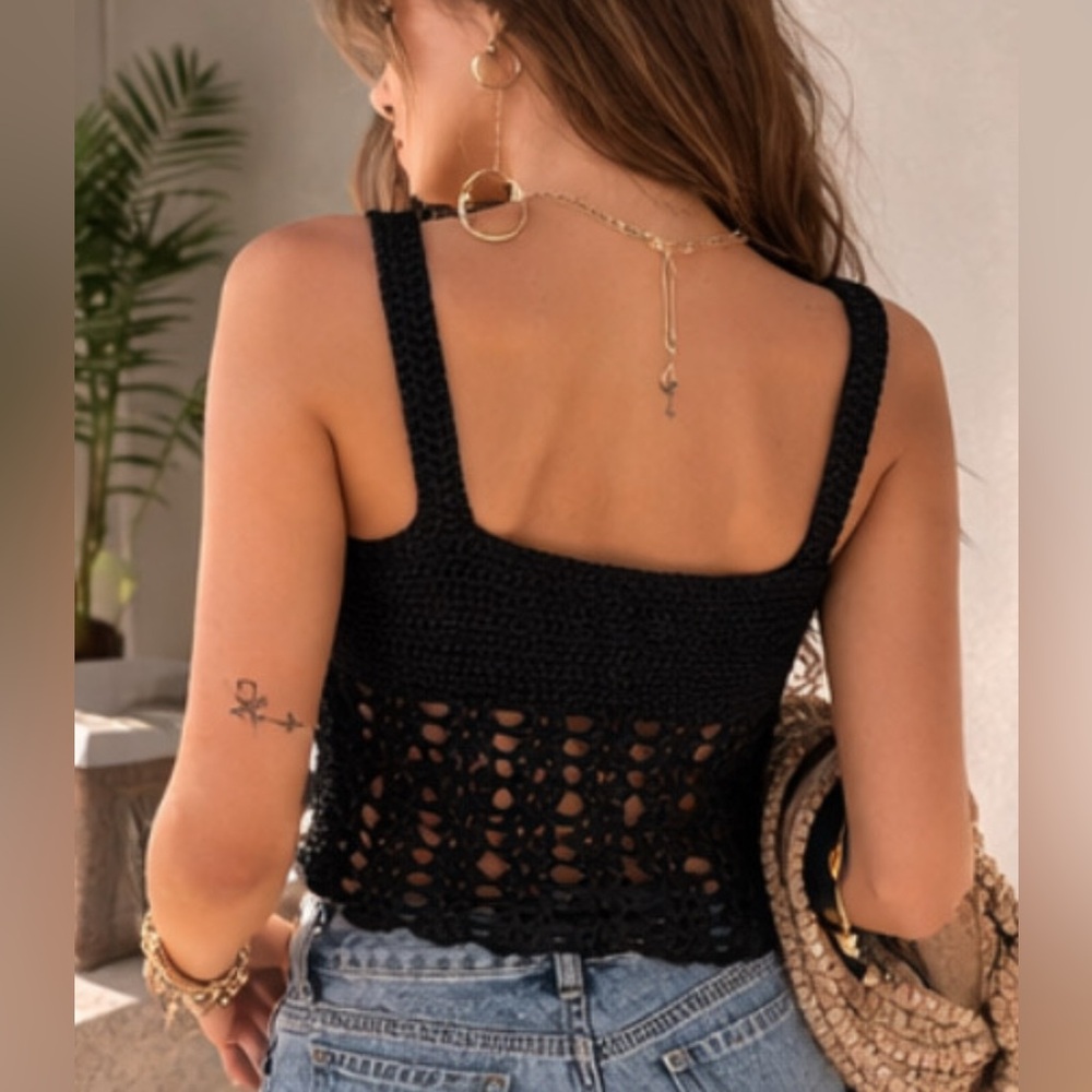 🖤 Rebellion Crochet Knit Tank Top NWT Boho Festival Beach Black Size M Summer. - Picture 2 of 10